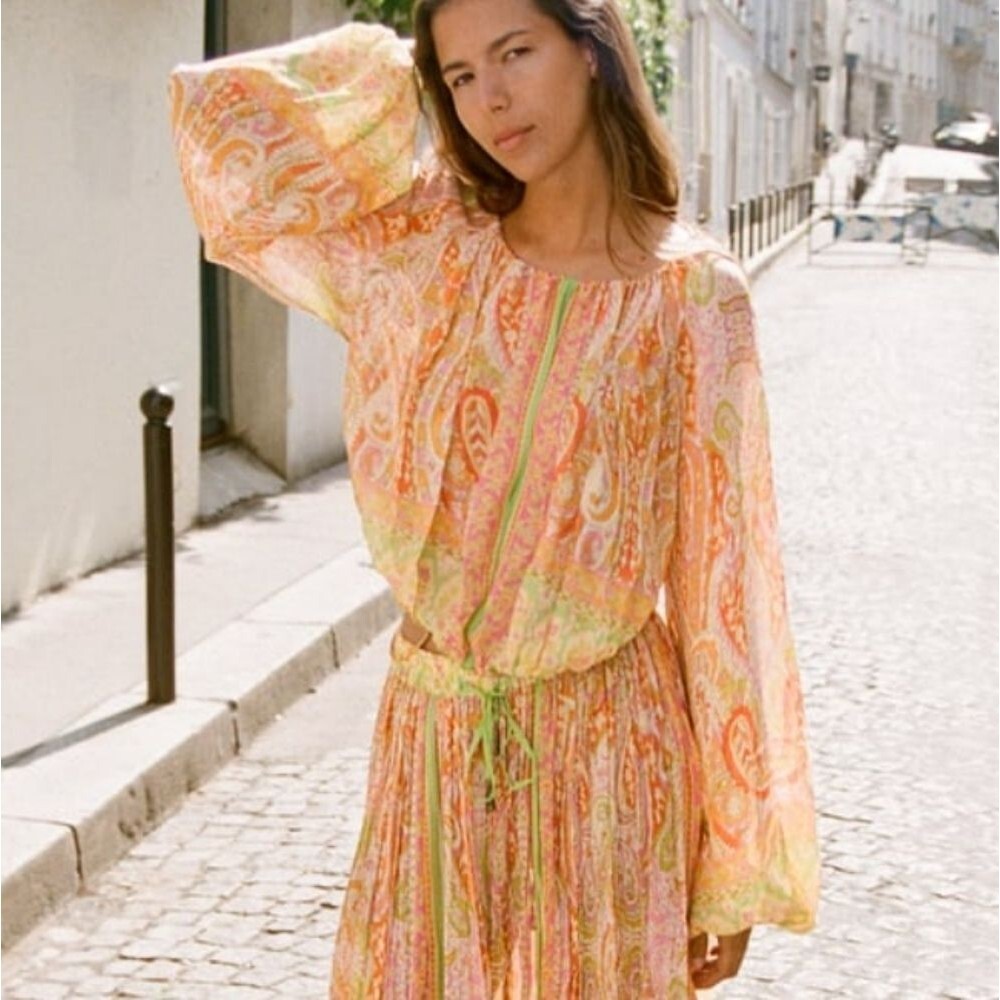Zara Limited Edition Paisley Printed Balloon Sleeve Cropped Blouse Size Small